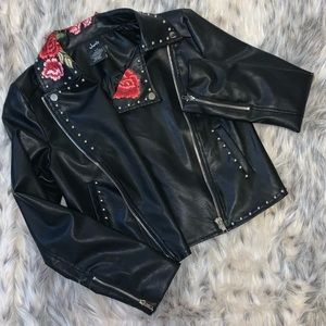 •Leather Jacket with Roses•